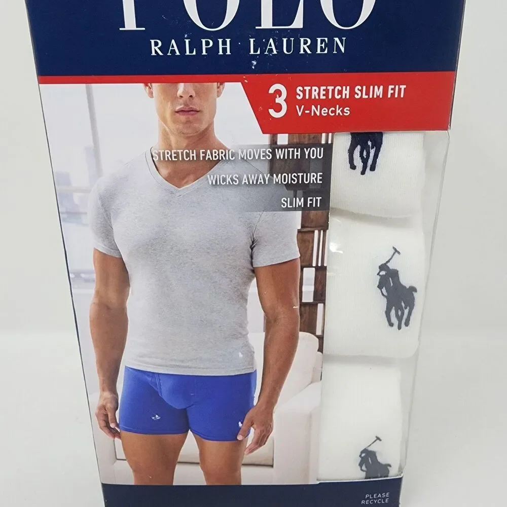 Polo Ralph Lauren Undershirts Mens XL White Stretch Slim Fit V-Neck 3 Pack